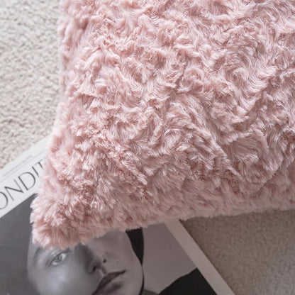 Neelvin Set of 2 Faux Fur Throw Pillow Covers 22x22 Inch Pink Cozy Soft Solid Decorative Pillowcases Thick Plush Sheepskin Cushion Case for Chair and Couch Sofa Bedroom
