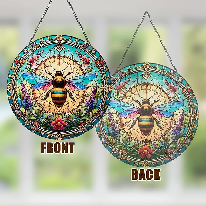 Bee Window Hangings Decor - Acrylic Sun Catcher Ornaments with Hook & Chain,Art SunCatcher Pendant for Gifts Indoor Outdoor Home Wall Living Room Spring Summer Decoration (Colorful Bee)
