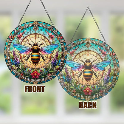 Bee Window Hangings Decor - Acrylic Sun Catcher Ornaments with Hook & Chain,Art SunCatcher Pendant for Gifts Indoor Outdoor Home Wall Living Room Spring Summer Decoration (Colorful Bee)