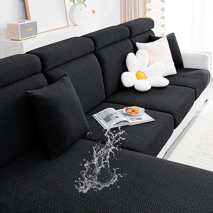 Smiry Waterproof Couch Cushion Covers, Stretch Jacquard Thick Sofa Cushion Covers, Washable Seat Slipcover Elastic Furniture Protector for Pets, Kid (3PC, Black)