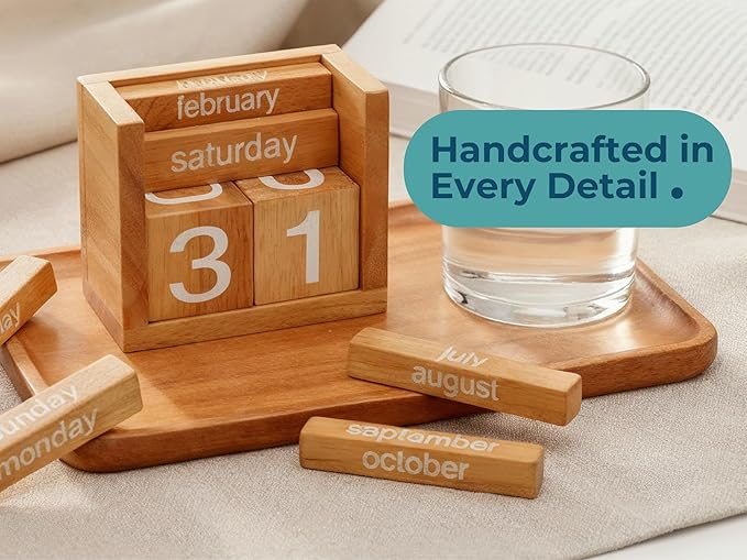 BSIRI Desk Calendar Decor Perpetual Gifts Dad Gifts Mom Office Block Kitchen Home Gifts Monthly Small Planner Family Birthday Calendar Tags Million Years Wood