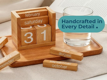 BSIRI Desk Calendar Decor Perpetual Gifts Dad Gifts Mom Office Block Kitchen Home Gifts Monthly Small Planner Family Birthday Calendar Tags Million Years Wood
