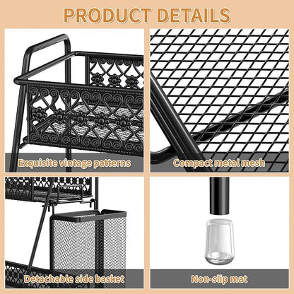 Vintage 3 Tier Spice Rack Organizer for Kitchen Counter, Bathroom Counter Organizer with Bonus Basket, 3 Tier Bathroom Counter Organizer for Spices Makeup Perfumes, Retro Countertop Organizer