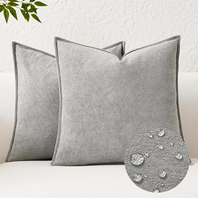 Kevin Textile Waterproof Decorative Pillow Covers Light Grey 26x26 Inch Pack of 2 Soft Boucle Textured Euro Pillowcases Elegant Accent Pillows for Couch Sofa Chair Bed Home Decor Indoor Outdoor