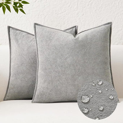 Kevin Textile Waterproof Decorative Pillow Covers Light Grey 26x26 Inch Pack of 2 Soft Boucle Textured Euro Pillowcases Elegant Accent Pillows for Couch Sofa Chair Bed Home Decor Indoor Outdoor