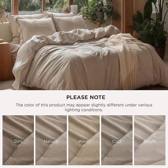 Bedsure 100% Washed Cotton Duvet Cover Oversized Queen - Frosted Almond Minimalist Cotton Duvet Cover Linen Like - GentleSoft™ Plain Simple Bedding (Frosted Almond, Oversized Queen, 98"x98")
