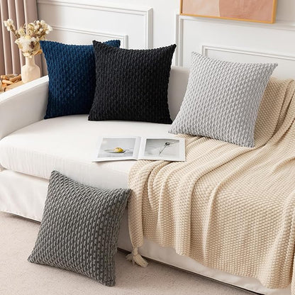 Kevin Textile Set of 2 Decorative Pillows Covers for Couch Striped Boho Velvet Sofa Pillow Covers 40x40cm 16 x 16 Inch Light Grey