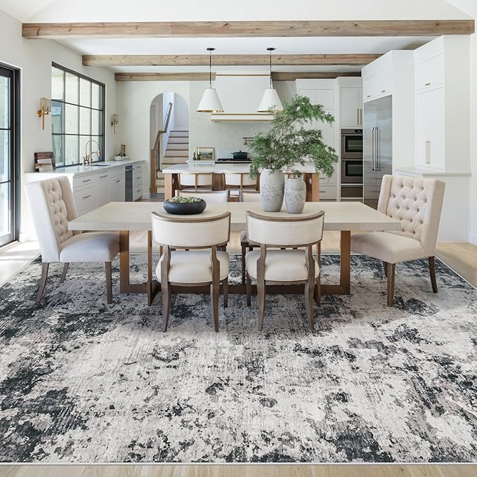 8x10 Area Rugs for Living Room, Washable Modern Abstract Large Area Rug Neutral Soft Non Slip Kids Rug Stain Resistant Indoor Carpet for Bedroom Dining Room Playroom Home Office(Black, 8'x10')