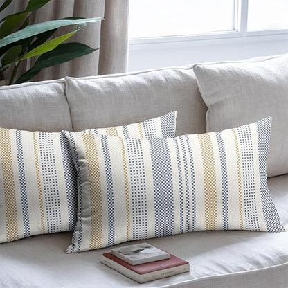 Blue Yellow Lumbar Pillow Covers 12x20 Set of 2 Geometric Striped Print Partten Decorative Outdoor Boho Pillowcases with Zipper Rustic Decoration Farmhouse Sofa Couch Throw Cushion Cover Bed Decor