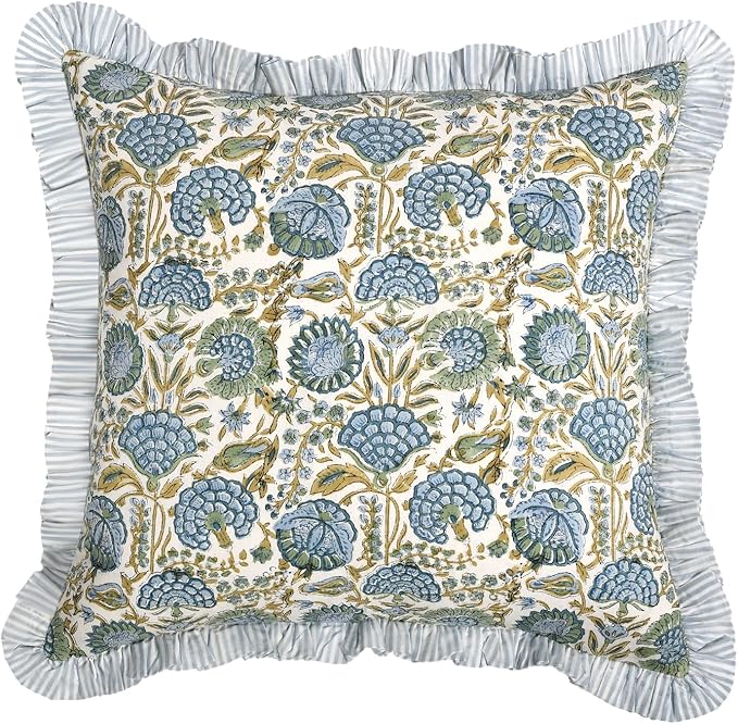 Ridhi Modern Farmhouse Pillow Covers Decorative Cotton Throw Pillow Covers Set of 2 Asparagus Green Cushion Covers with Ruffle for Couch Sofa Bed Living Room Spring Home Decor 24x24
