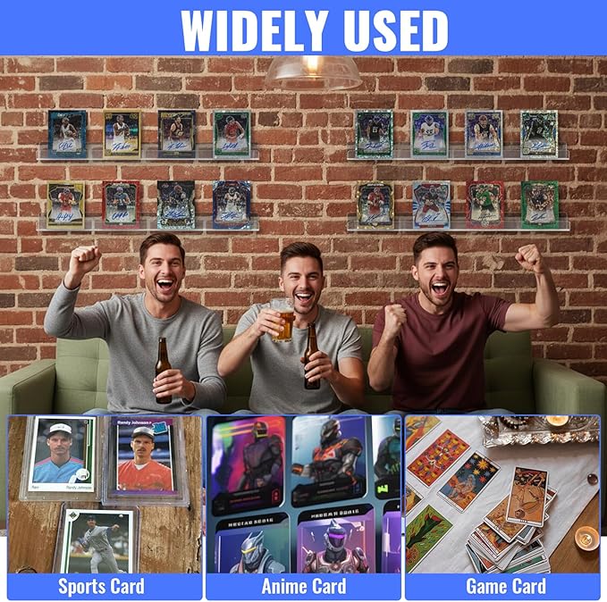 10 Pieces Acrylic Card Display Shelf Wall Mount Sport Card Displays Shelves Vinyl Records Wall Display Shelf Hold Up to 50 Trading Cards for BGS Graded Trading Slabs