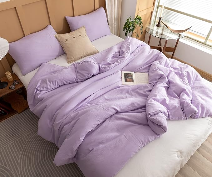 ROSGONIA Lavender Comforter Set Queen, 3pcs(1 Boho Purple Comforter & 2 Pillowcases) All Season Soft Bedding Lightweight Bedspread Blanket Quilt