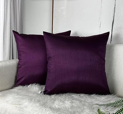 Aiking Home 20x20 Inches Faux Silk Square Throw Pillow Cover, Zipper Closure, Eggplant (Set of 2)