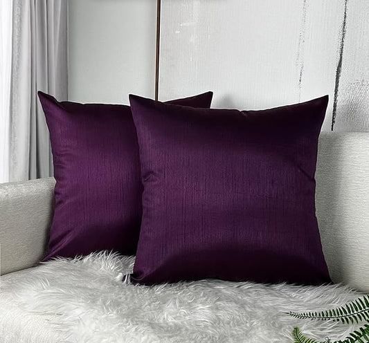 Aiking Home 24x24 Inches Faux Silk Square European Shams, Zipper Closure, Eggplant (Set of 2)