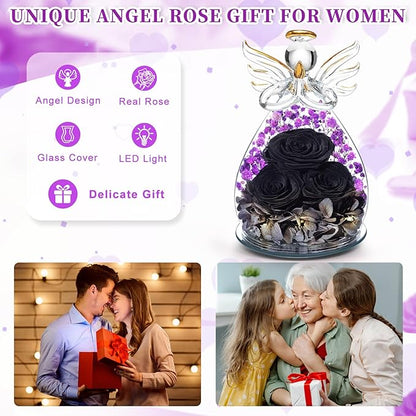 Beferr Valentines Day Rose Gifts for Her Women Mom Gifts for Birthday, Fresh Flowers for Delivery Prime Forever Preserved Rose in Glass Angel Figurine, for Grandma Wife Kids Daughter
