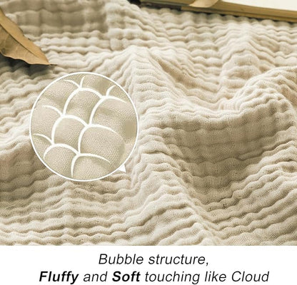 EMME Cotton Throw Blanket Large 50"x70" Gifts for Women 100% Muslin for Couch Breathable Gauze All Season Light Tan Soft and Lightweight Pre-Washed