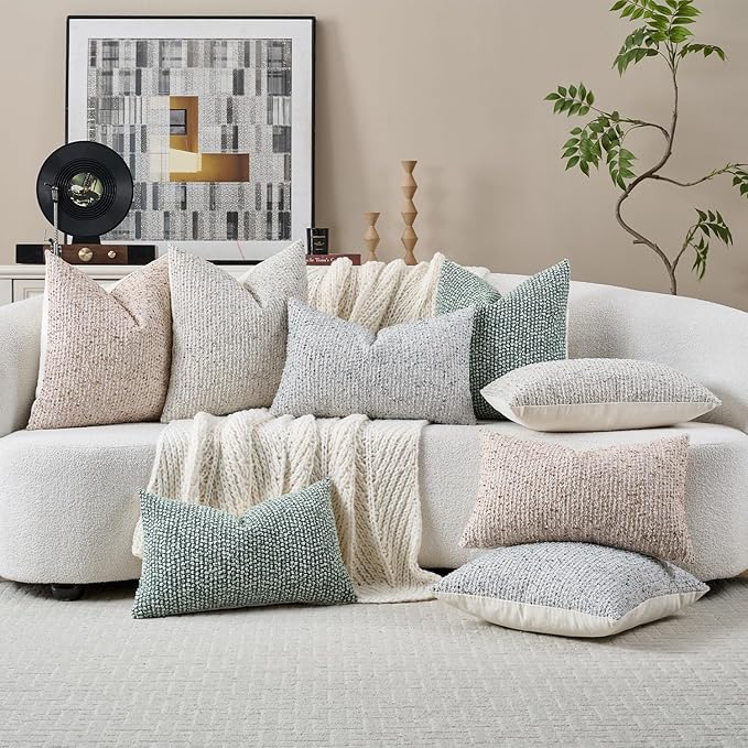 12x20 Blue Lumbar Pillow Cover Textured Boucle Striped Chic Morden Boho Accent Farmhouse Rectangular Decorative Couch Pillow Case for Home Decor Bed Sofa Living Room