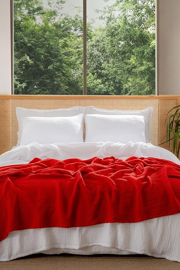 Muslin Blanket - Pure 100% Turkish Cotton Airy Soft Light Versatile Gauze Throw Blanket for Bed, Couch, Sofa (White, Queen XL Size (95" x 95" inch))
