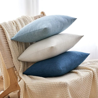 MIULEE 24x24 Inch Euro Linen Burlap Pillow Covers, Set of 2 Large Square Farmhouse Boho Decorative Pillows - Blue Home Decor for King Bed, Sofa, Couch, Bedroom,Livingroom