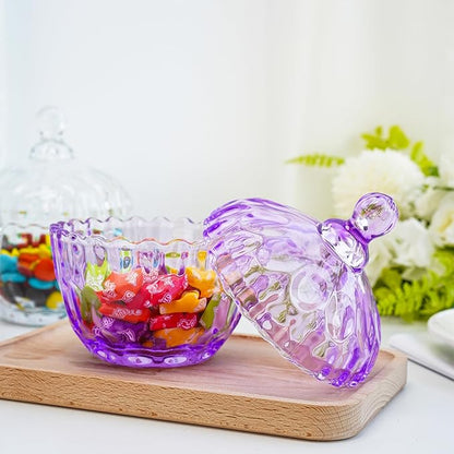kanpura 350 ml/11.5 oz Elegant Crystal Candy Dish with Lid Decorative Candy Jar Bowl Glass Container Boxes for Home Office Desk Decor(Purple)