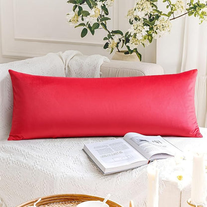 Artscope Luxury Velvet Lumbar Pillow Cover Super Soft Decorative Rectangle Pillowcases Soft Solid Cushion Cases for Couch Sofa Bedroom Car Decor 14x36 Inch Red