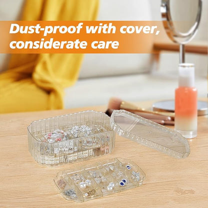 LETURE 3-Layer Jewelry Organizer Box for Earrings, Rings, Necklaces, Bracelets, Clear Plastic Bead Storage Containers for Crafts (Gold)