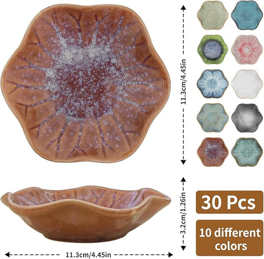 30 PCS Colorful Ceramic Lotus Ring Dish Bulk 4.5in Trinket Tray Jewelry Organizer, 10 Color Wedding Bridal Shower Party Favors,Earring Holder, Key Bowl, Home Entryway Décor