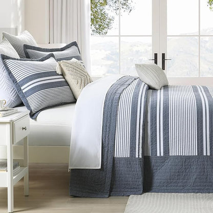 SahSahCasa 100% Cotton 120"×120" Oversized Bedspreads Coverlet, Striped California King XL Quilt Extra Large Bed Spread Lightweight Quilted Comforter, 3pcs, Slate Gray