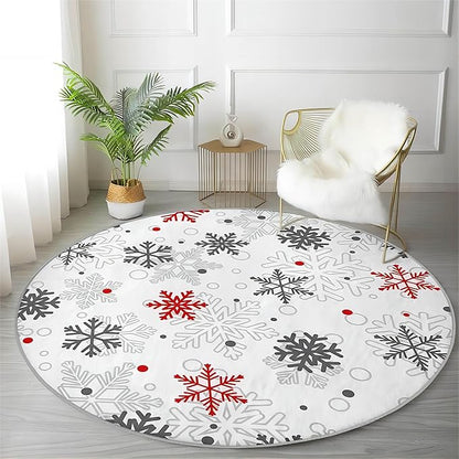 Christmas Area Rug, 7ft, White Round Rug, Christmas Winter Snowflake Rug, Modern Minimalist Living Room Decoration Rug, Soft Non-Slip Washable Mat, Living Room Bedroom Bedside Sofa