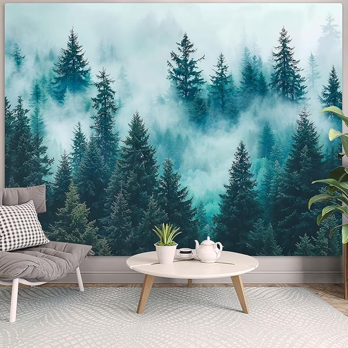 Haibimen Nature Mountain Forest Tapestry Wall Hanging Green Pine Tree Tapestries for Bedroom Morning Mist Aesthetics Wall Decor for Living Room Dorm (forest-4, 60''×44'')