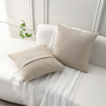 FUTEI Pack of 2 Beige Decorative Throw Pillow Covers 16x16 Inch Soft Cozy Solid Boucle Textured Cushion Case,Modern Home Decor for Couch Bed Living Room