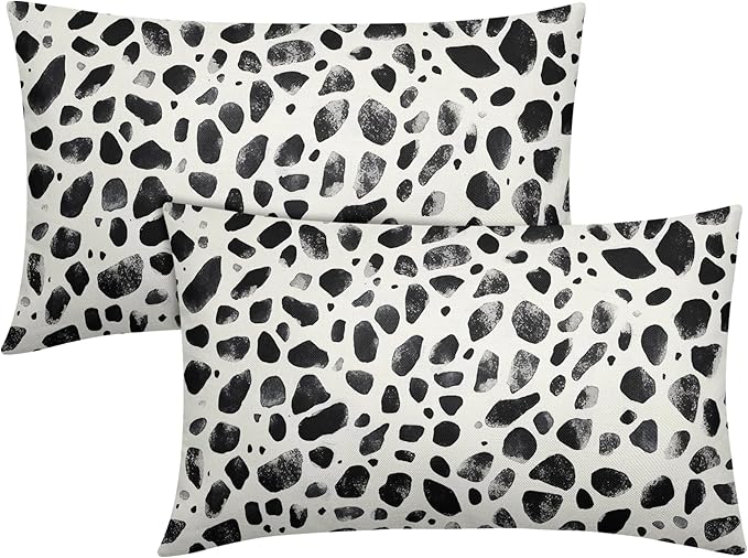 Polka Dot Pillow Covers 12x20 Set of 2 Decorations Black Cream Throw Pillow Covers Boho Decor Brush Strokes Pillowcases Modern Trendy Pattern Farmhouse Soft Cozy for Sofa Bed Home Decorative