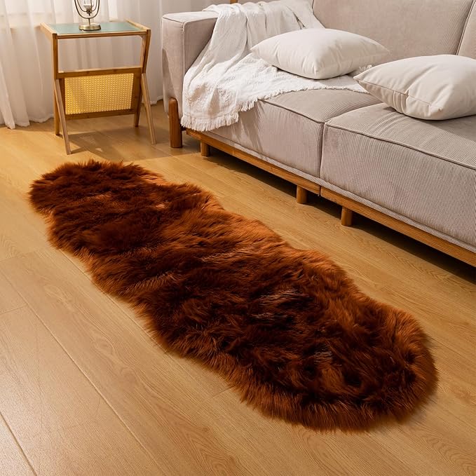 Faux Fur Rug Runner 2x6 ft Caramel - Machine Washable Super Soft Plush Shaggy Fluffy Area Carpet,Sheepskin Rug Fuzzy Floor Mat for Bedroom, Sofa,Living Room, Bedside, Nursery & Kids Room