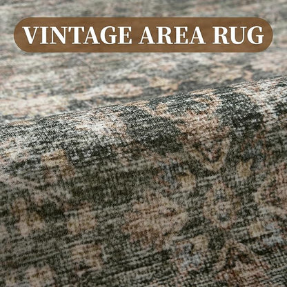 MontVoo-Vintage Area Rugs 8X10 Green Rugs for Living Room-Soft Distressed Printed Rugs for Bedroom-Non Slip Carpet-Machine Washable Rug for Dining Room Living Room Bedside Office