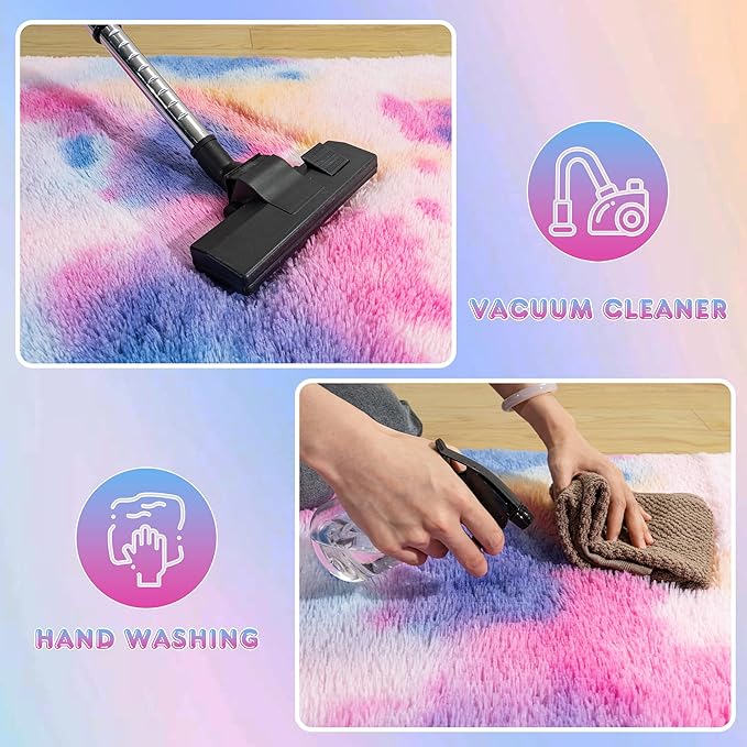 8x10 Large Area Rugs for Living Room, Ultra Fluffy Shag Rug for Bedroom, Modern Plush Soft Carpet for Girls Boys Kids Room Dorm Fuzzy Non Slip Rug for Home Decor Aesthetic, Dark Rainbow