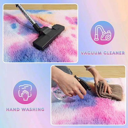 Large 9x12 Area Rugs for Living Room, Ultra Soft Shag Living Room Rug Thick Fluffy Rug for Bedroom, Plush Fuzzy Carpet for Girls Boys Kids Room Non Slip Dorm Rugs for Home Decor Aesthetic Dark Rainbow