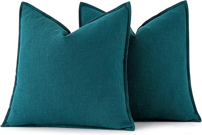 MIULEE Decorative Linen Pillow Covers 18x18 Inch Teal Blue Boho Farmhouse Neutral Couch Throw Pillows for Bed Pack of 2 Accent Coastal Modern Pillowcase Summer Sofa Livingroom Home Decor