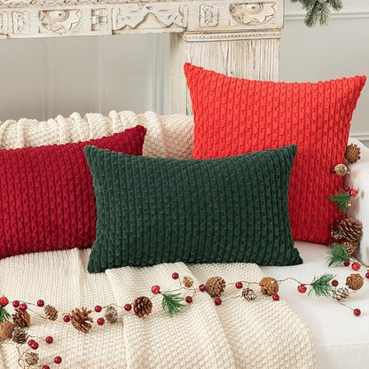 Kevin Textile 12x20 Inch Pillow Cover 1 Pack Boho Christmas Decorative Soft Striped Corduroy Lumbar Farmhouse Color Accent Rectangle Cushion Case for Living Room Couch Sofa Bed, Army Green