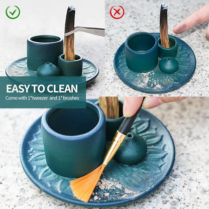 Palo Santo Sticks Holder, Multi-Purpose Handmade Ceramic Incense Burner for Palo Santo Incense Sticks, Sage Holder for Burning, Ash Catcher Tray for Meditation Yoga Room (Blue)