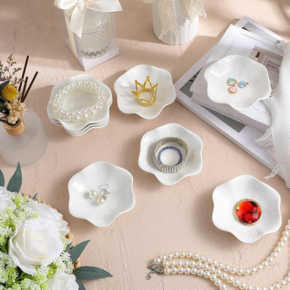 Shappy 6 Pcs White Ceramic Jewelry Tray 4.5 in Ring Holder Trinket Dish for Christmas Friendship Wedding Birthday Gifts(Flower)