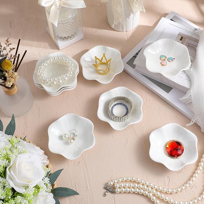 Shappy 24 Pcs Ceramic Ring Dish Bulk 4.5 in Small Jewelry Tray Porcelain Trinket Dish for Women Wedding Birthday Gifts (White)