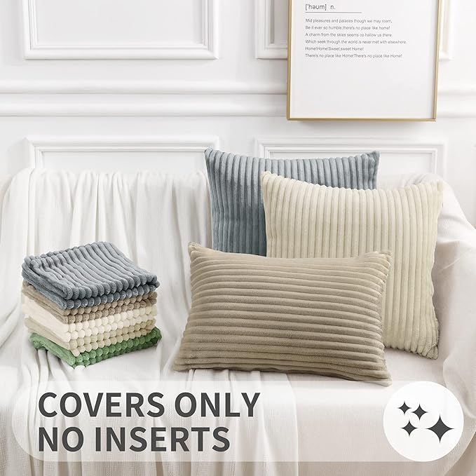 Simmore Decorative Spring Throw Pillow Covers 18x18 Set of 2, Soft Natural Plush Flannel Double-Sided Fluffy Couch Pillow Covers for Sofa Living Room, Grey