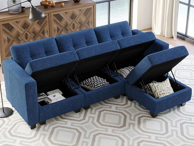 Belffin Modular Sectional Sofa L Shaped Sofa Couch with Storage Seats Convertible Sectional Couch Modular Sofa with Reversible Chaise Fabric Blue