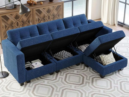 Belffin Modular Sectional Sofa L Shaped Sofa Couch with Storage Seats Convertible Sectional Couch Modular Sofa with Reversible Chaise Fabric Blue