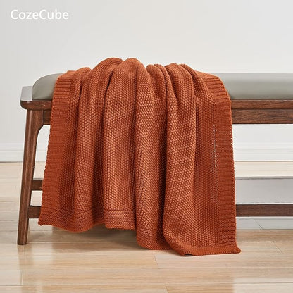 CozeCube Orange Throw Blanket for Couch, Soft Cozy Cable Knit Throw for Bed Sofa Living Room, Lightweight Warm Decorative Farmhouse Christmas Blanket, 60"x80", Burnt Orange