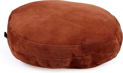 D DOLLY LAMB Lambskin Round Leather Pillow Cover - Sofa Cushion Case - Decorative Circular Cushion Throw Covers for Living Room & Bedroom - Camel (02) Diameter 16 Inch