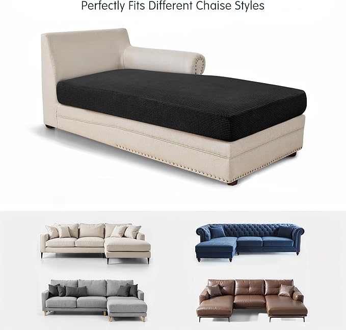 CHUN YI Stretch Sectional Couch Covers 1 Piece Chaise Lounge Slipcover L Shape Separate Cushion, Chaise Couch Cover for Both Left/Right Sectional Couch (Chaise Cover, Black)