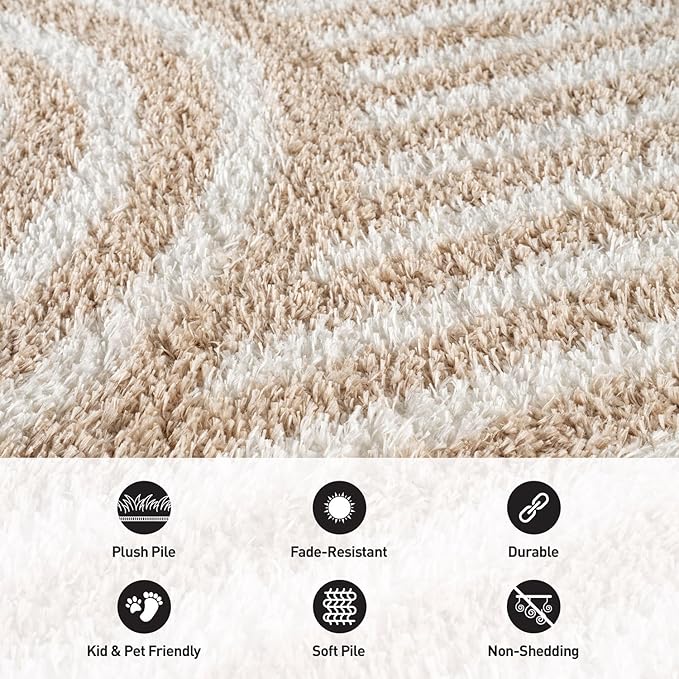 Rugshop Abstract Arch Shag Area Rug Beige 7' 10" x 10' Perfect for Large Living Rooms, Dining Areas, or Master Bedrooms