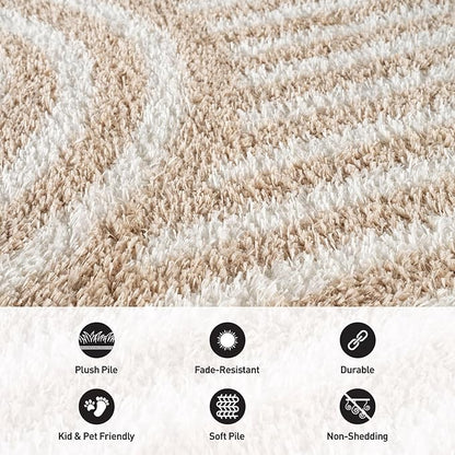Rugshop Abstract Arch Shag Area Rug Beige 2' x 3' Ideal for Entryways, Kitchens, or Small Spaces