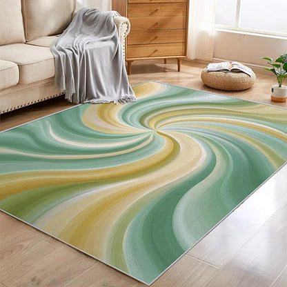 4x5 Yellow Green Swiral Rugs for Bedroom Decor, Washable Modern Abstract Art Pattern Area Rug, Living Room Home Decoration, Non Slip Soft Thin, Trippy Hippie Spiral Decor Carpet PF-P 56